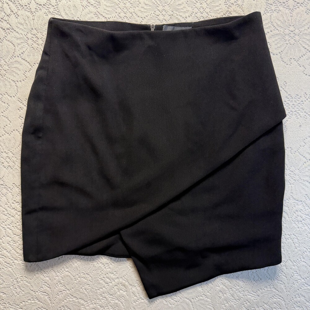 ASTR Skirt Womens Small Black Asymmetrical Tulip Wrap Lined Mini Short Length